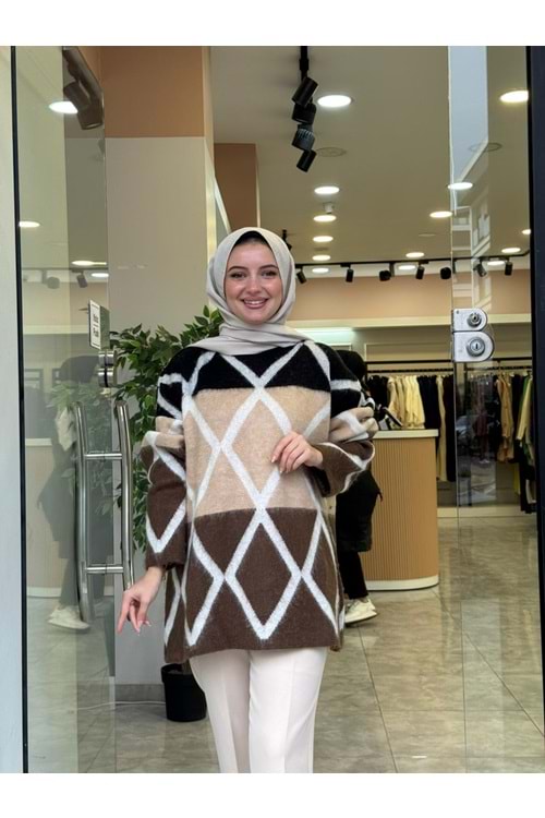 BAKLAVA TRİKO KAZAK - KAHVERENGİ - STD