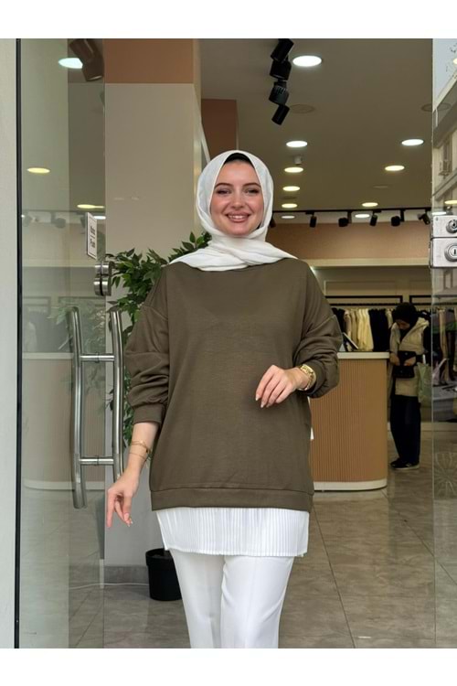 BASİC PİLELİ SWEAT - HAKİ YEŞİLİ - L-XL