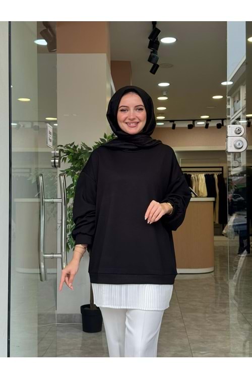 BASİC PİLELİ SWEAT - SİYAH - S-M