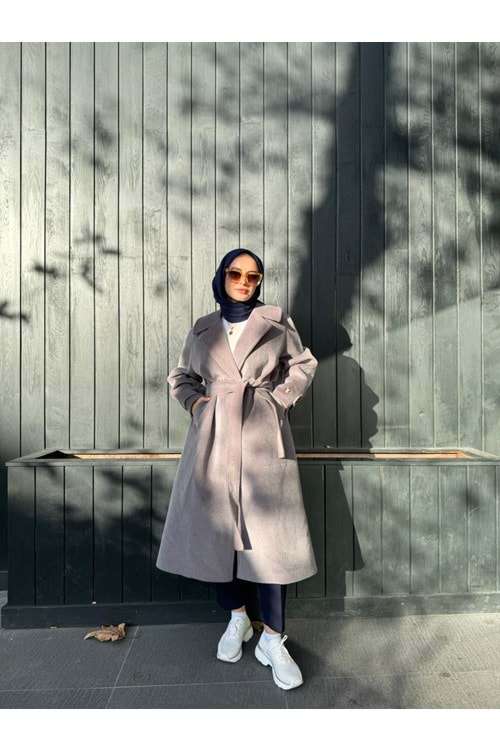 KUŞAKLI KAŞE KABAN - GRİ - STD