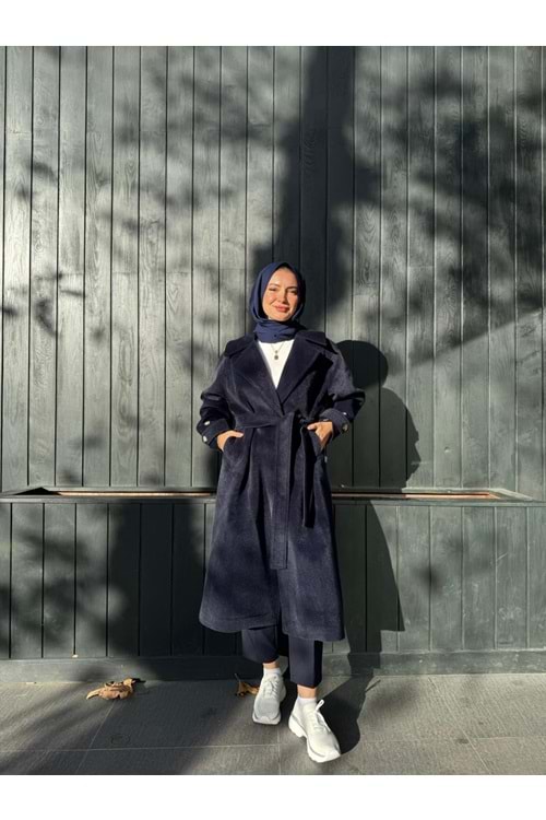 KUŞAKLI KAŞE KABAN - LACİVERT - STD