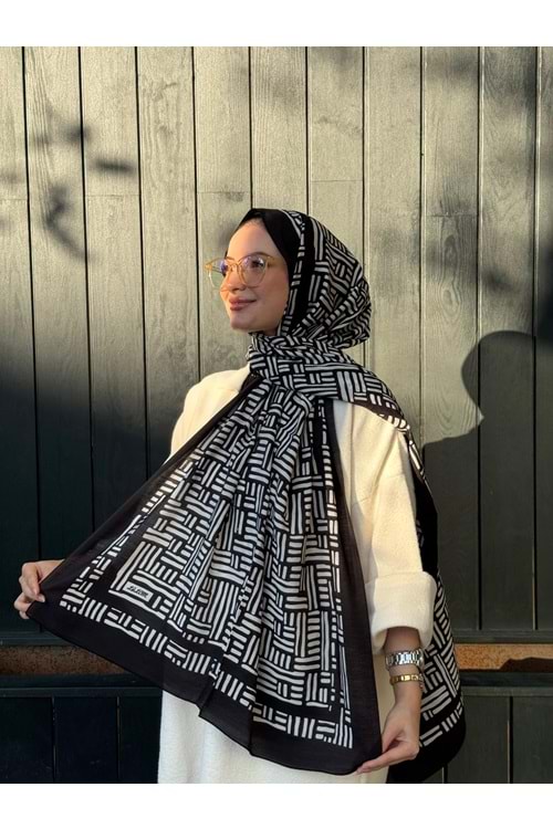 ÇİZGİ ŞAL - SİYAH BEYAZ - STD