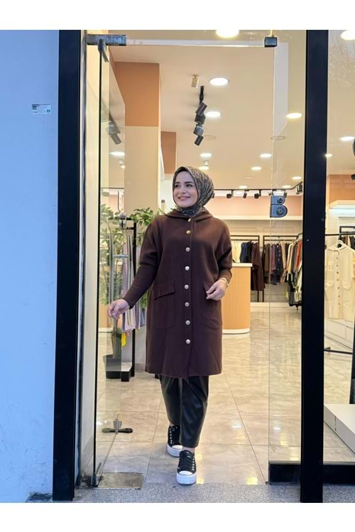 ANGORA DÜĞMELİ UZUN HIRKA - ACI KAHVE - STD