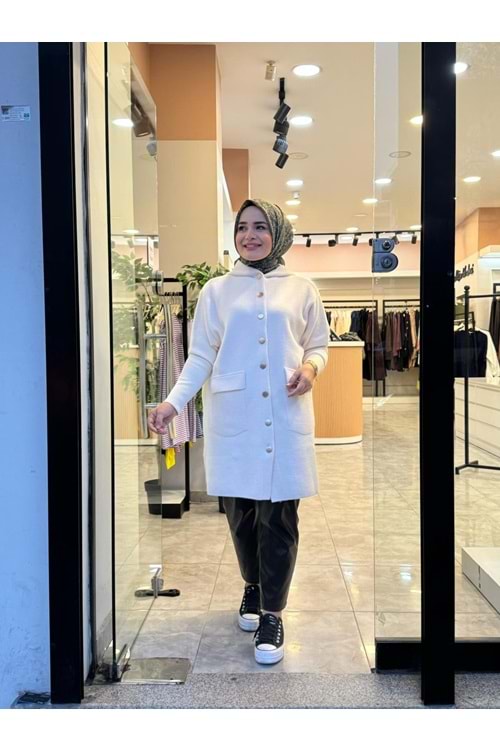 ANGORA DÜĞMELİ UZUN HIRKA - EKRU - STD