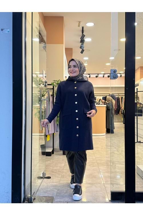 ANGORA DÜĞMELİ UZUN HIRKA - LACİVERT - STD