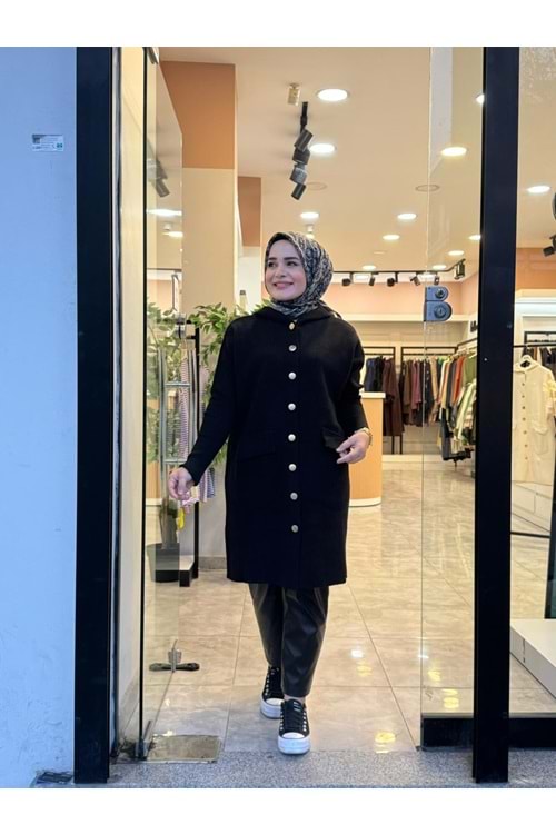 ANGORA DÜĞMELİ UZUN HIRKA - SİYAH - STD