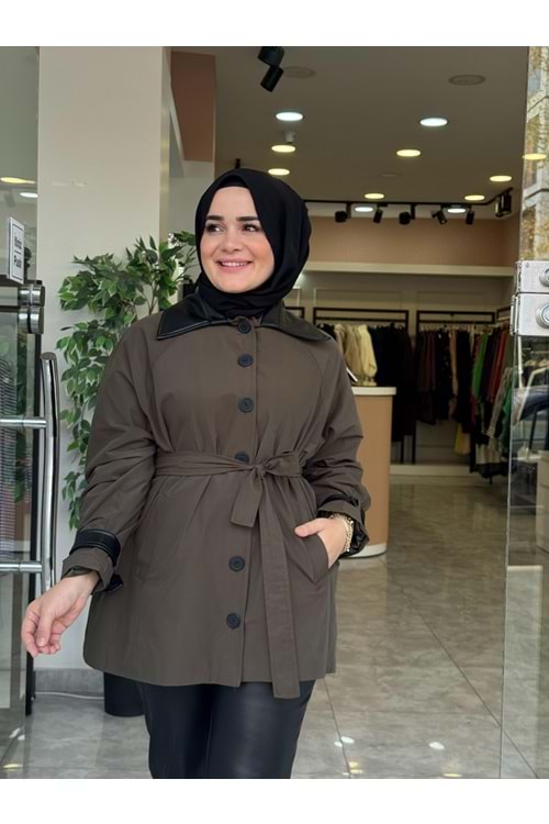 DERİ YAKA CEKET - HAKİ YEŞİLİ - 2