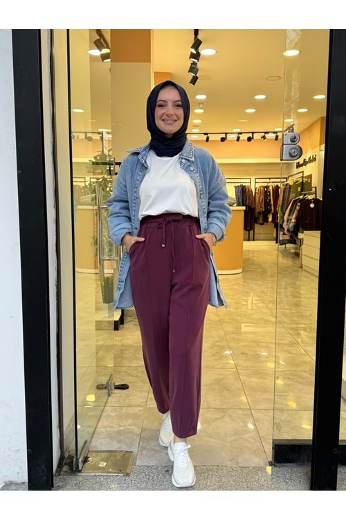 ŞALVAR OYŞO ÇİMALI PANTOLON - BORDO - L-XL