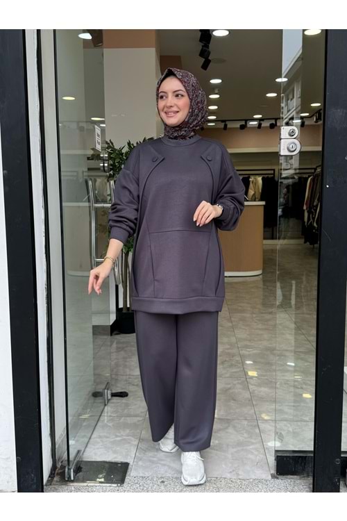 KAPLAMA DÜĞME TAKIM - ANTRASİT GRİ - L-XL