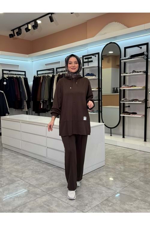 KAPÜŞONLU OYŞO TAKIM - KAHVERENGİ - S-M