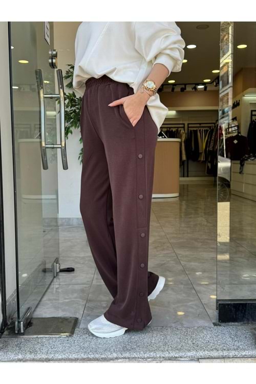 YAN DÜĞME OYŞO PANTOLON - KAHVERENGİ - L-XL