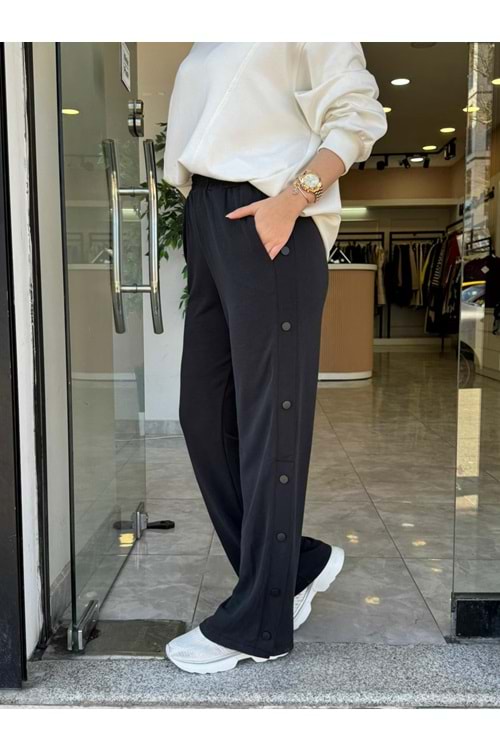 YAN DÜĞME OYŞO PANTOLON - SİYAH - L-XL