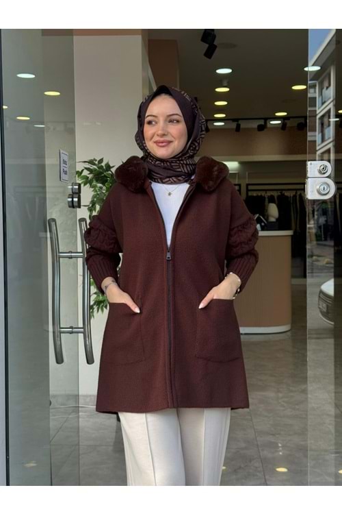 KAPÜŞONLU KÜRK HIRKA - KAHVERENGİ - STD