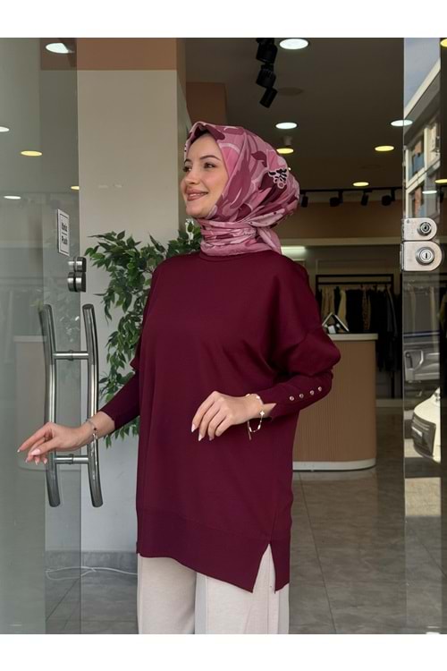 KOL GOLD DÜĞME MERSERİZE TUNİK - BORDO - STD