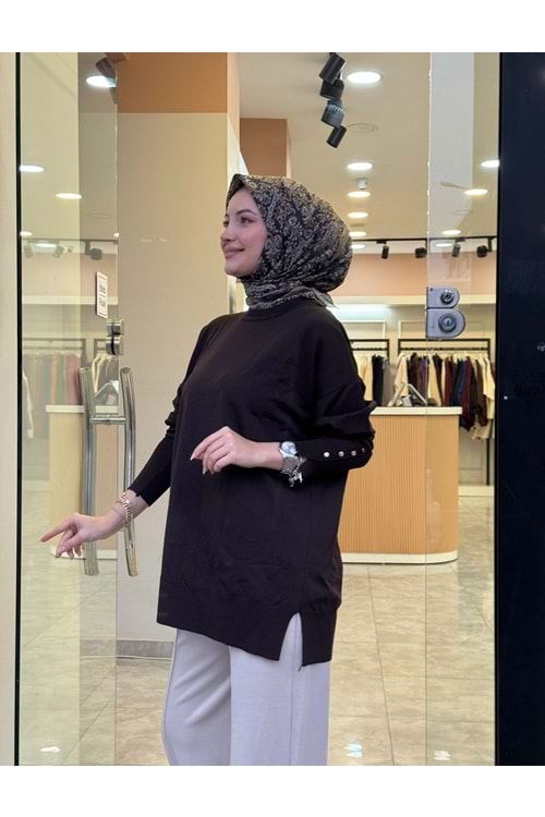KOL GOLD DÜĞME MERSERİZE TUNİK - ACI KAHVE - STD