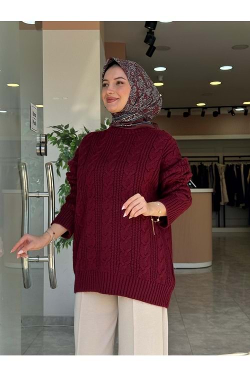 TRİKO ÖRGÜ KAZAK - BORDO - STD