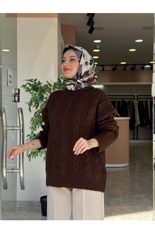 TRİKO ÖRGÜ KAZAK - KAHVERENGİ - STD