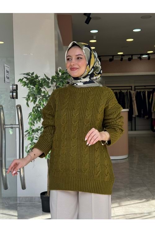 TRİKO ÖRGÜ KAZAK - YAĞ YEŞİLİ - STD