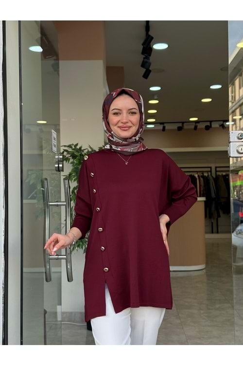 ÇAPRAZ DÜĞME MERSERİZE TUNİK - BORDO - STD