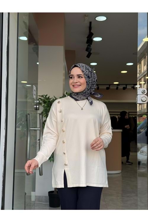 ÇAPRAZ DÜĞME MERSERİZE TUNİK - EKRU - STD