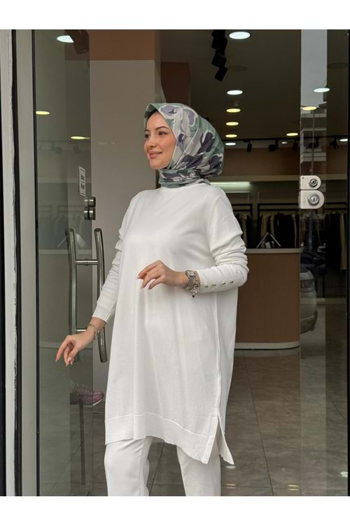 UZUN MERSERİZE TUNİK - BEYAZ - 1