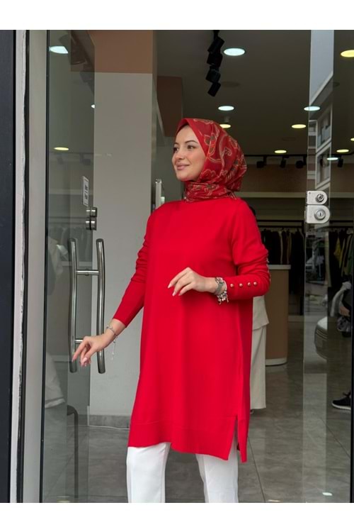UZUN MERSERİZE TUNİK - KIRMIZI - 1