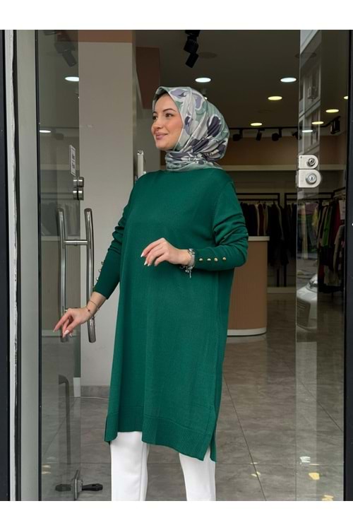 UZUN MERSERİZE TUNİK - ZÜMRÜT YEŞİLİ - 1