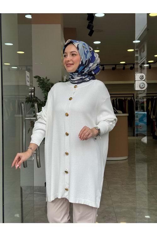 MERSERİZE DÜĞMELİ HIRKA - BEYAZ - 2