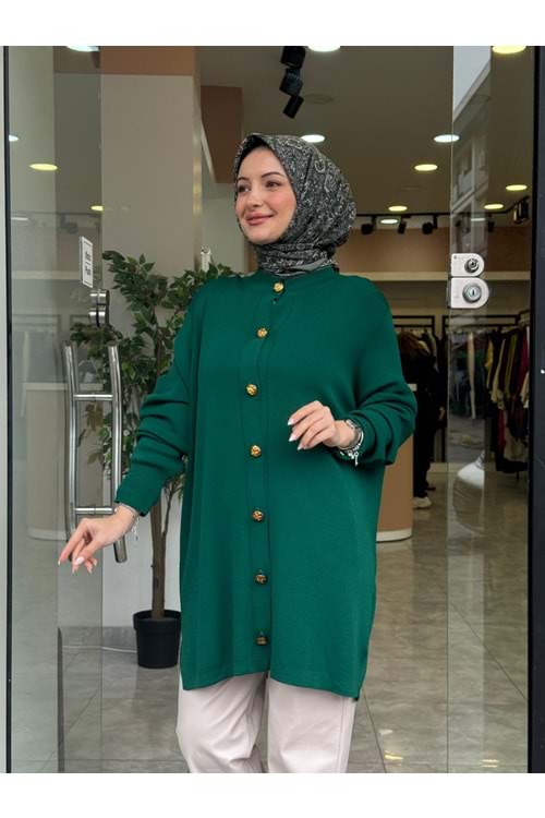 MERSERİZE DÜĞMELİ HIRKA - YEŞİL - 1