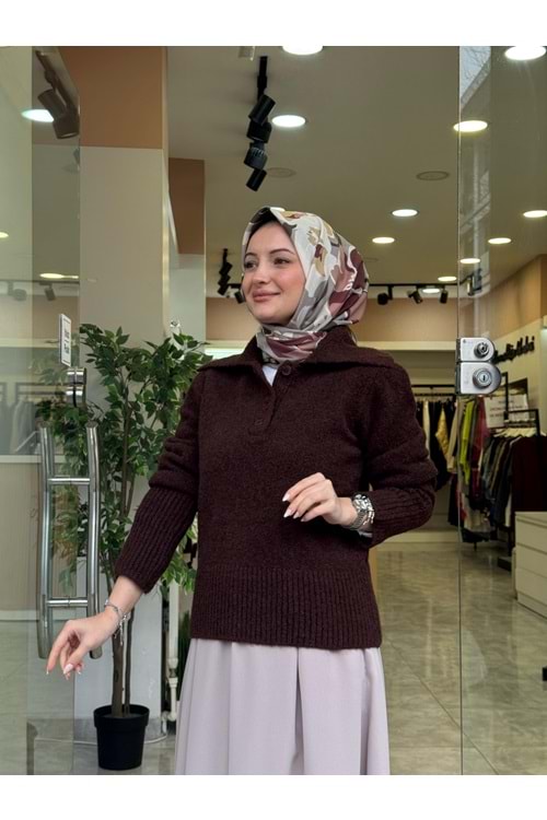 LİNEA POLO YAKA KAZAK - KAHVERENGİ - STD