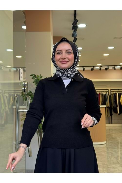 YARIM DÜĞMELİ KAZAK - SİYAH - STD