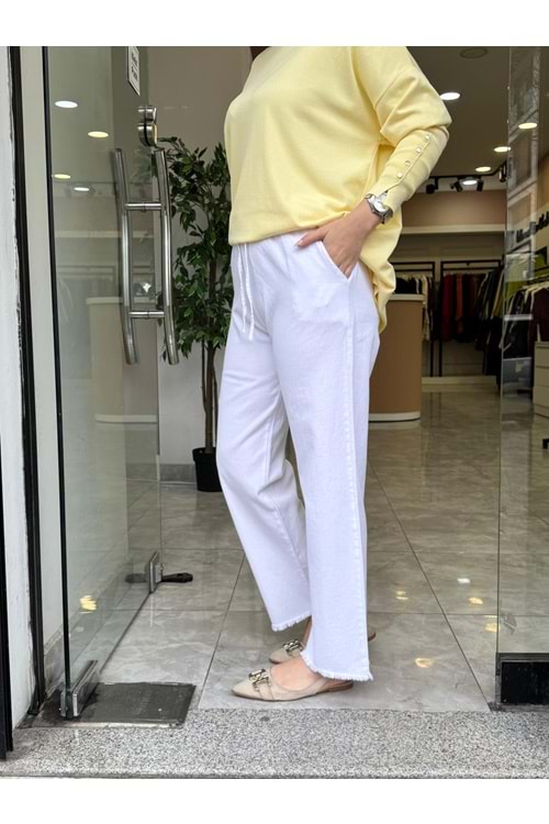 GABARDİN PÜSKÜL PANTOLON - BEYAZ - 44