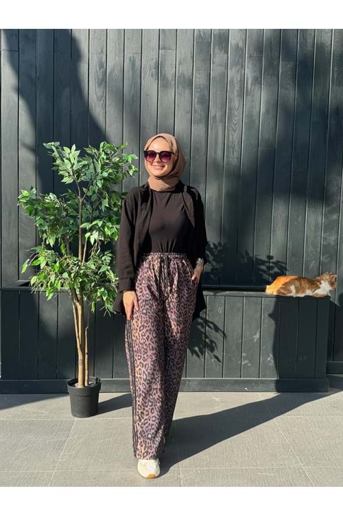 LEOPAR ŞERİT PANTOLON - VİZON - M