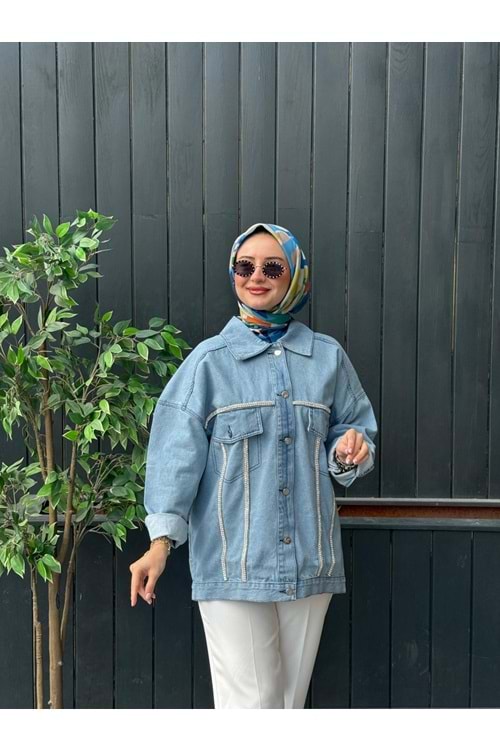 ŞERİT TAŞ KOT CEKET - MAVİ - L-XL