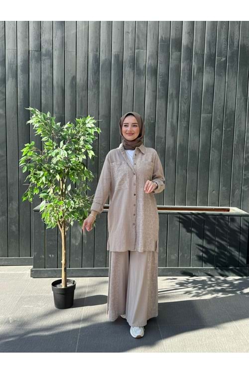 NAKIŞ KETEN TAKIM - KREM - 2