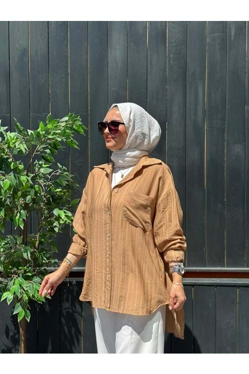 ÇİZGİ GÖMLEK - CAMEL - STD