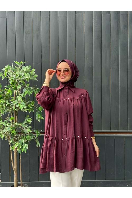 ÇİÇEK GÖMLEK - BORDO - STD