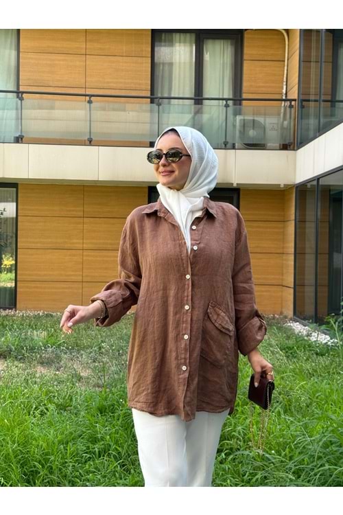 İTHAL KETEN GÖMLEK - KAHVE - STD