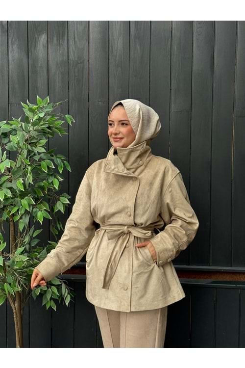 SÜET DİK YAKA CEKET - KREM - STD