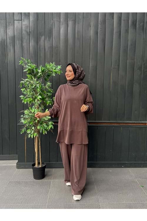 YANLARI FERMUAR TAKIM - KAHVE - L-XL