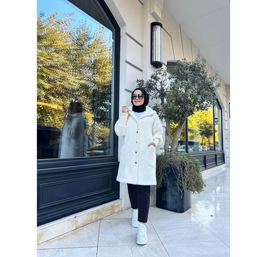 ANGORA DÜĞMELİ KABAN - KIRIK BEYAZ - STD