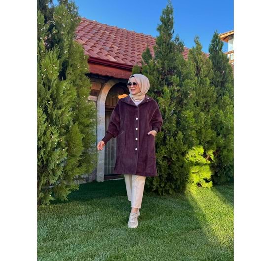 ANGORA DÜĞMELİ KABAN - KAHVERENGİ - STD