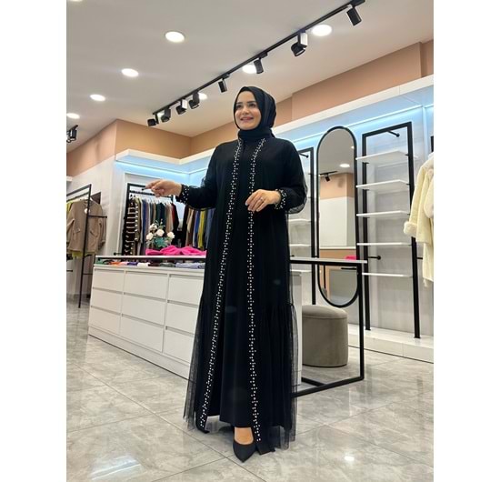 KOL İNCİ DETAY ABAYA - SİYAH - 1