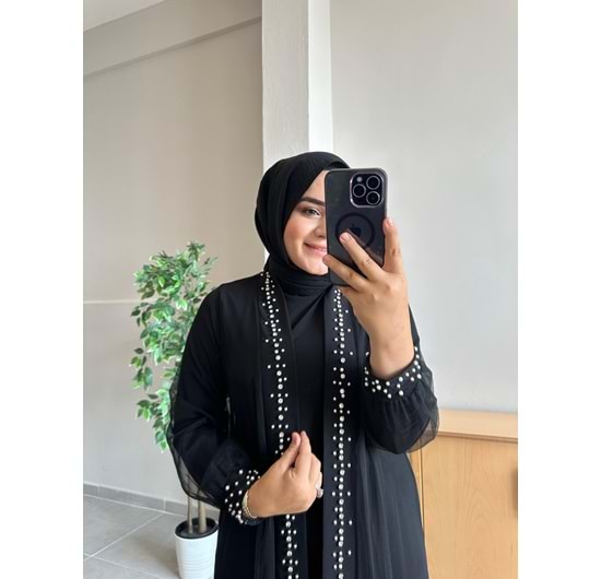 KOL İNCİ DETAY ABAYA - SİYAH - 1