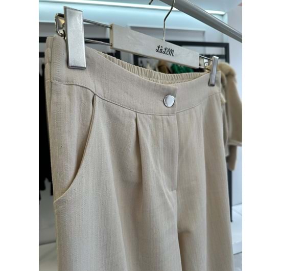 KETEN PANTOLON - KREM - L