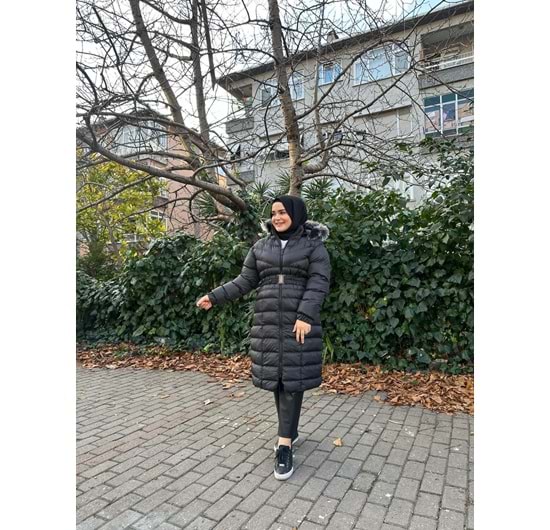 KAPŞONLU ŞİŞME MONT - SİYAH - 36