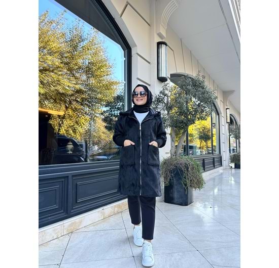 ANGORA FERMUARLI KABAN - SİYAH - STD