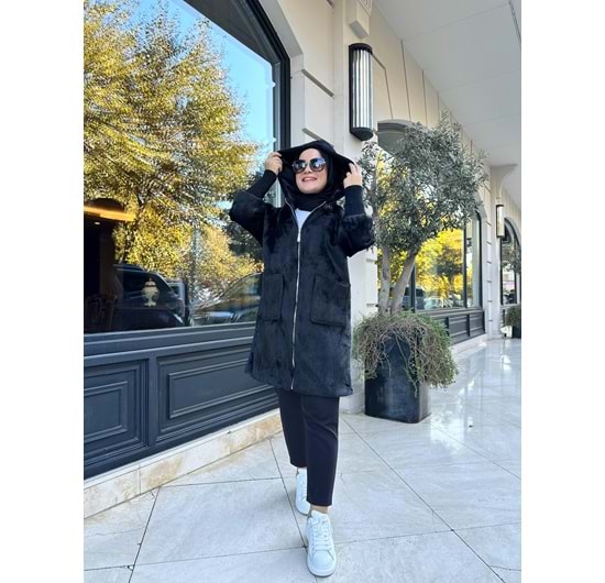 ANGORA FERMUARLI KABAN - SİYAH - STD