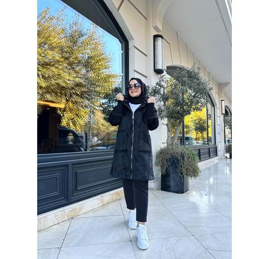 ANGORA FERMUARLI KABAN - SİYAH - STD