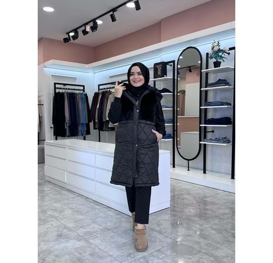 PELUŞ ŞİŞME YELEK - SİYAH - 38